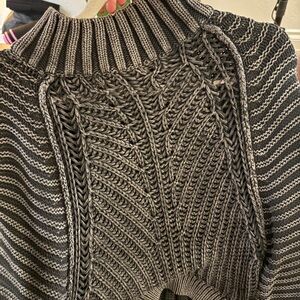 Free People Charcoal Cable Knit Turtleneck Sweater